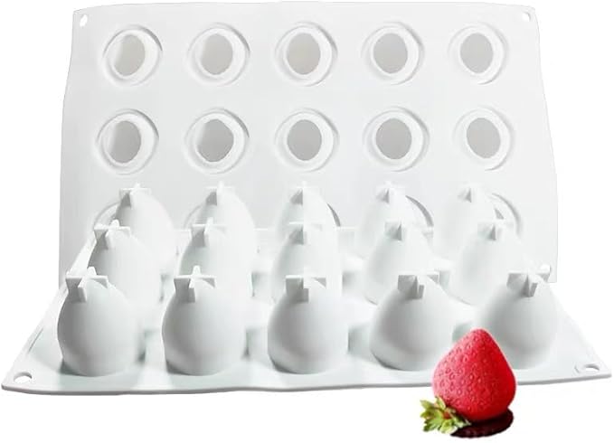 3D Strawberry Shape Silicone Baking Mold for Mousse Cake, French Dessert Mold for Pastry Chocolate, Reusable Non-Stick Easy Release(15-Cavity)