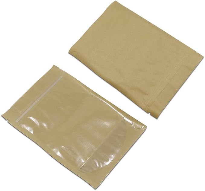 FERENLI 50 Pcs 5.5x7.8 inch Brown Kraft Paper Stand Up Food Bags | Kraft Paper, Clear Front, Resealable Zipper Lock, Doypack, for Spices Dried Food Storage Simmer Pots Packaging Supplies - Image 6