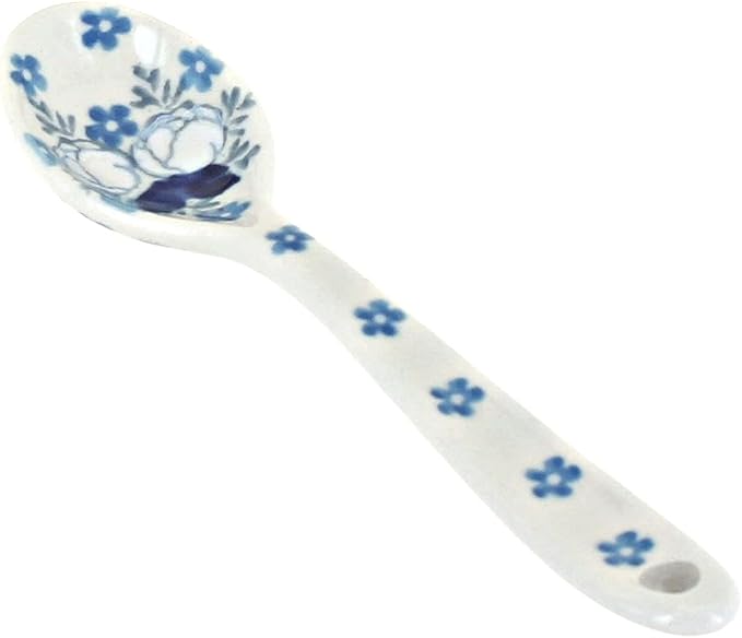 Blue Rose Polish Pottery - Georgia Blue Sugar Spoon - 5.25" Long - Ceramic Teaspoon for Coffee, Tea, Sugar & Condiments