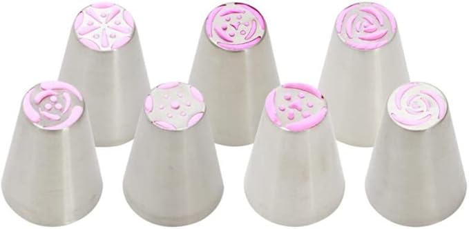Russian Piping Tips Set with 7 Flower Icing Tips & 2 Leaf Pastry Tips Nozzles for Frosting Cookie Cupcake Cake Decorating
