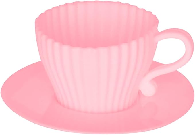 Evelots Baking Cupcake Molds - Silicone Teacup Set - 24 Pc Set - Oven-Safe - Nonstick - Muffin Cups for Bridal/Baby Shower, Birthday/Tea Party - 12 Cups & 12 Saucers - BPA Free