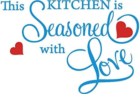 Picniva Blue 22'' X 31'' This Kitchen is Seasoned with Love Wall Quote Sticker by Picniva