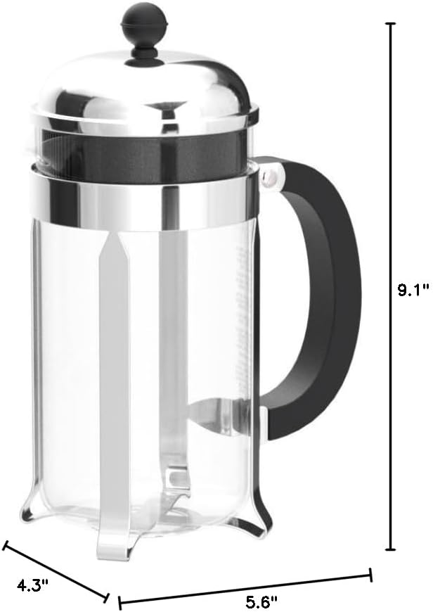 Bodum 34oz Chambord French Press Coffee Maker, High-Heat Borosilicate Glass, Brushed Stainless Steel β Made in Portugal