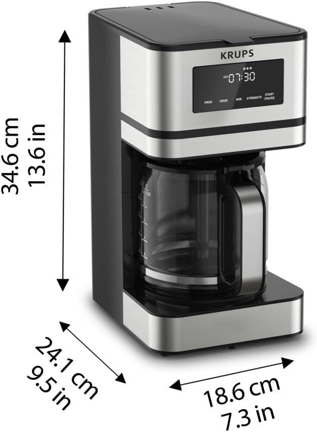 KRUPS Programmable 12-Cup Drip Coffee Maker Machine with 3 Brew Strengths | 24-hour programmable brewing, 3 brew strengths (mild, medium, bold), Flavor-Max technology, 4-hour keep warm - Image 7