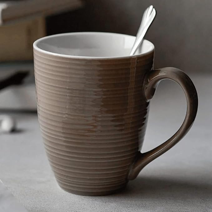DOWAN Coffee Mugs, 17 Oz Coffee Mug Set of 6, Corrugated Tea Mugs (Brown) - Image 7