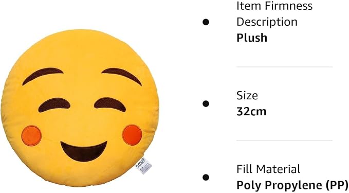 EvZ Official Certified Relaxed Emoji Pillow - 32cm Large Soft Plush Peaceful Smiling Face Emoticon Cushion - Cozy Decorative Stuffed Toy for Sleeping, Spa Decor & Stress Relief (Yellow) - Image 5