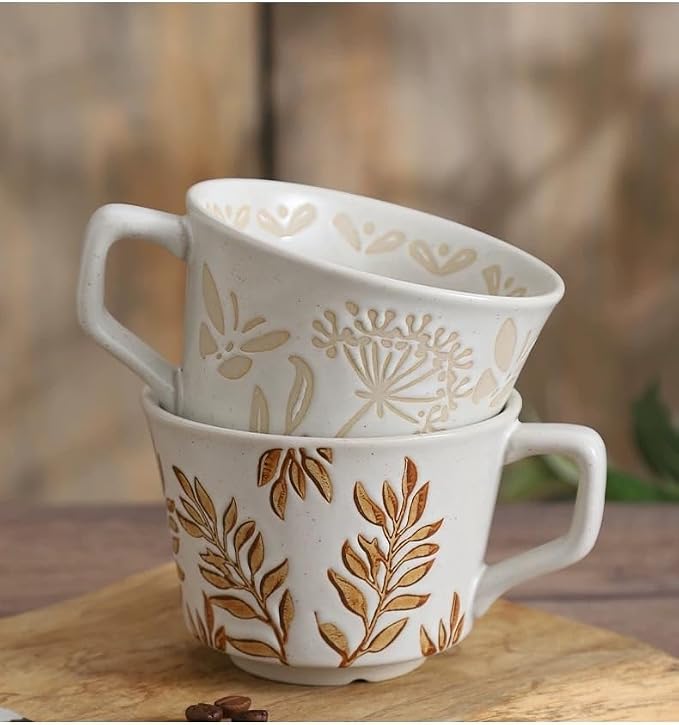 Ceramic Mug Set of 4, 11oz - Vintage Mug Cups for Coffee Milk Latte Cappuccino Tea, Porcelain Coffee Cups Set Gifts for Women Man, Farmhouse Handmade Stoneware Cups Dishwasher Microwave Safe - Image 7