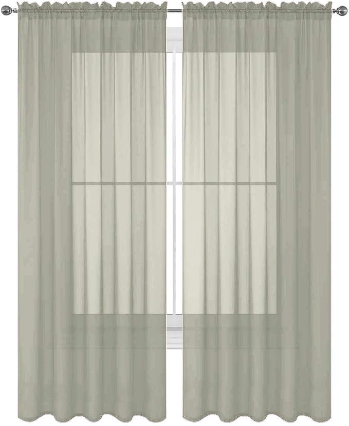 2 Piece Solid Elegant Sheer Curtains Fully Stitched Panels Window Treatment Drape (54" X 84", Silver) by Decotex