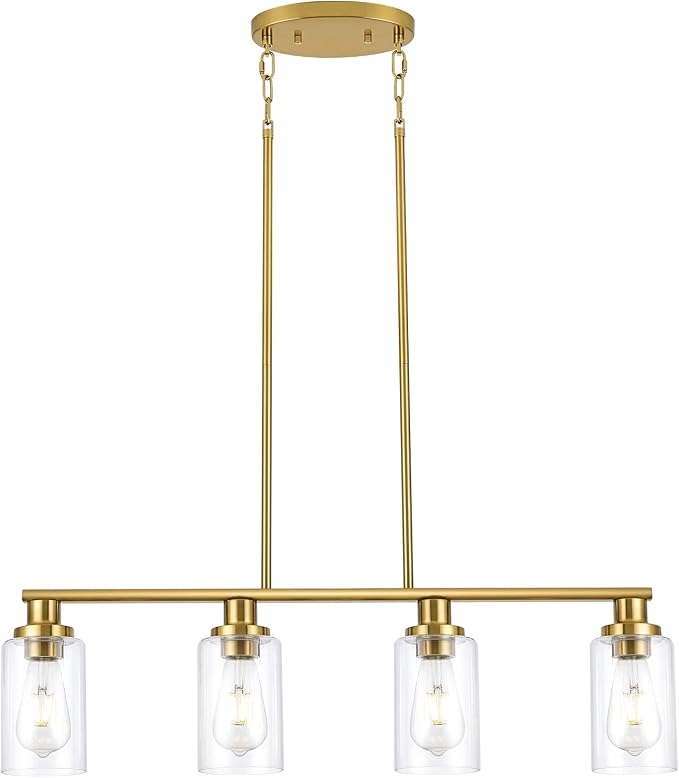 Kitchen Island Lighting, 4-Light Dining Room Light Fixtures Over Table,Gold Linear Chandelier for Dining Room Hanging,Pendant Lights Kitchen Island with Clear Glass Shade - Image 9