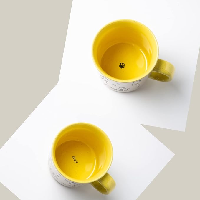 AmorArc 22 OZ Large Ceramic Coffee Mugs Set of 2, Oversized Mugs With Big Handle for Men Women Dad Mom, Big Mug With Textured Dogs Cats Patterns for Office & Home -Microwave Safe, 2 Pcs-Yellow - Image 7