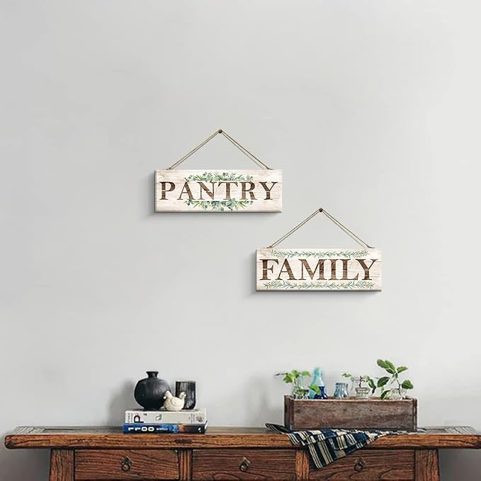 Pantry Sign Wall Decor, Pantry Wall Art with Plant Print, Rustic Farmhouse Wall Hanging Plaque Home Kitchen Decorative Pantry, 4.7 x 13.7 inches - Image 7