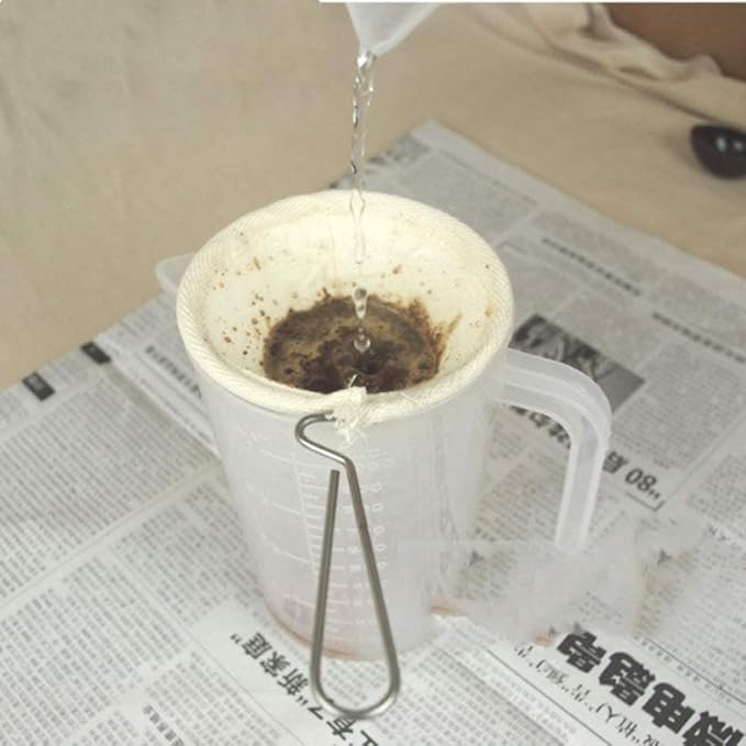 2Pcs Reusable Coffee Sock Filter Cloth Strainer Stainless Steel Handle Cloth Tea Strainer Filter for Home Office Handmade Colador De Cafe Use(4-inchi)