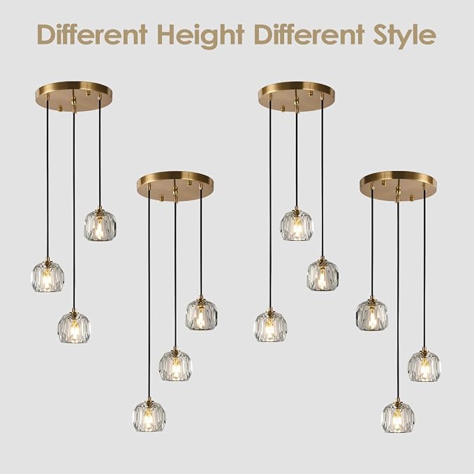 3 Light Pendant Light Fixtures, Crystal Pendant Lights Kitchen Island, Modern Hanging Lights Brushed Brass Cluster Pendant Lighting for Dining Room Bathroom - Image 6