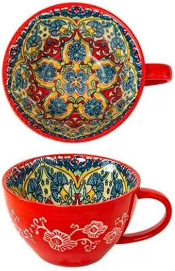 Red Ceramic Mug, Bohemian Hand-Painted, 15 Oz Large Coffee Cup for Milk, Tea, Breakfast, Dishwasher & Microwave Safe Cup - Image 9