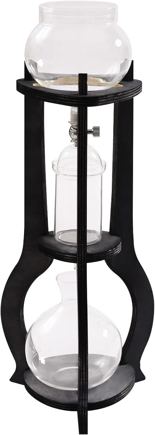Grey Ice Cold Drip Tower, 6-8 Cups 600ml Wooden Cold Brew Drip Tower -20~300℃ Temperature Range With Slow Drip TechnologyIBamboo Straight Frame for Home Office Drip Coffee Maker