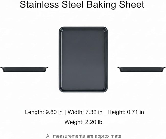 Black Stainless Steel Baking Tray, 9.8 x 7.3 Inch Cookie Sheet for Oven, Non-Stick Finish Pan for Pastries - Image 7