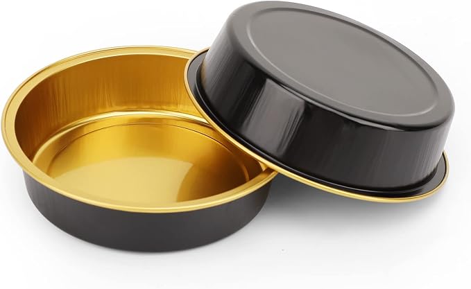 Beasea Aluminum Cupcake Pans With Lids, 4 Inch 100 Pack Disposable Pie Pans For Cake, 8 Oz Aluminum Pie Pan Tin Black Golden Tart Pans Round Oven Baking Mini Cake Pan For Pie Tart Quiche - Image 6