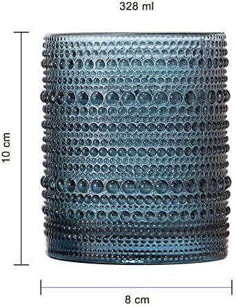 Khen Beaded Tumbler Drinking Glasses Set | Set of 6 | Vintage Hobnail 11 OZ Bubble Design Whiskey Glassware, Old-Fashioned, Embossed Design Glass for Water, Wine, Cocktail HAND WASH ONLY (Grey) - Image 9