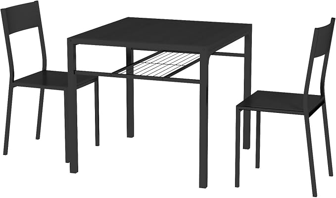 Gizoon 3-Piece Dining Table Set for 2, Small Kitchen Table & Chairs Black | Compact black 2-person dining set perfect for apartments. Features under-table storage rack and 2 chairs that tuck away. - Image 9
