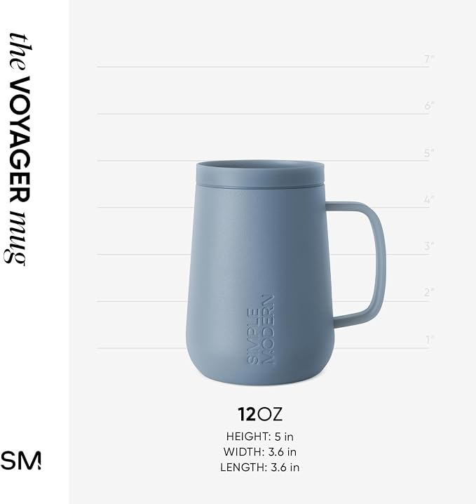 Simple Modern Voyager Signature Mug | Travel Coffee Tumbler with 360° Lid and Handle | Ceramic-Lined Insulated Stainless Steel Iced Cold Brew Cup | 12oz, Blue Dune - Image 6