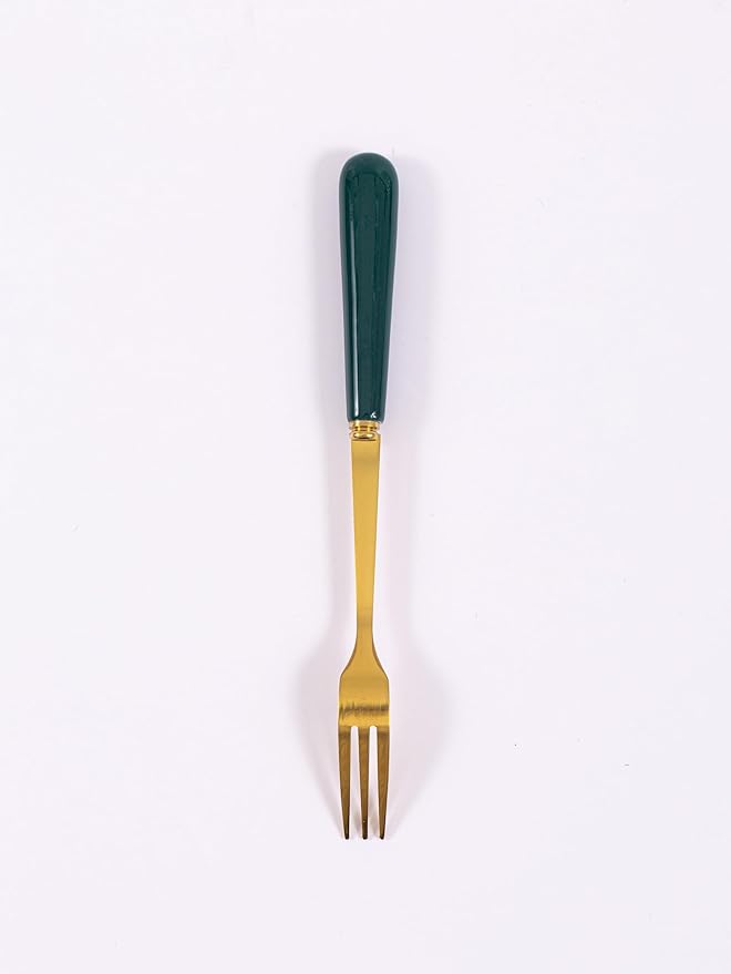 Dessert Fork Set,Ceramic Jar with 8 Small Forks for Fruit,Salad,Appetizer,Cake,Flatware Set (Emerald jar+8 forks)