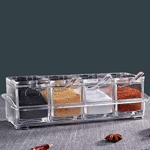 Clear Seasoning Rack Spice Pots by AIQI - 4 Piece Acrylic Seasoning Box - Storage Container Condiment Jars - Cruet with Cover and Spoon - Image 7