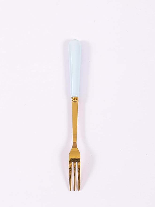 Dessert Fork Set,Ceramic Jar with 8 Small Forks for Fruit,Salad,Appetizer,Cake,Flatware Set (Light Blue jar+8 forks)