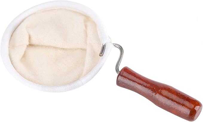 Reusable Washable Flannel Cloth Handmade Coffee Filter Strainer, Wood Handle, Metal Frame, for Hand Drip Coffee (Small)