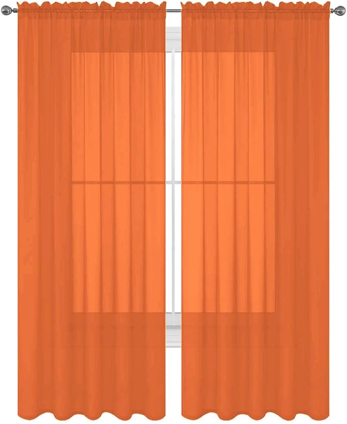 2 Piece Solid Elegant Sheer Curtains Fully Stitched Panels Window Treatment Drape (54" X 120", Orange) by Decotex
