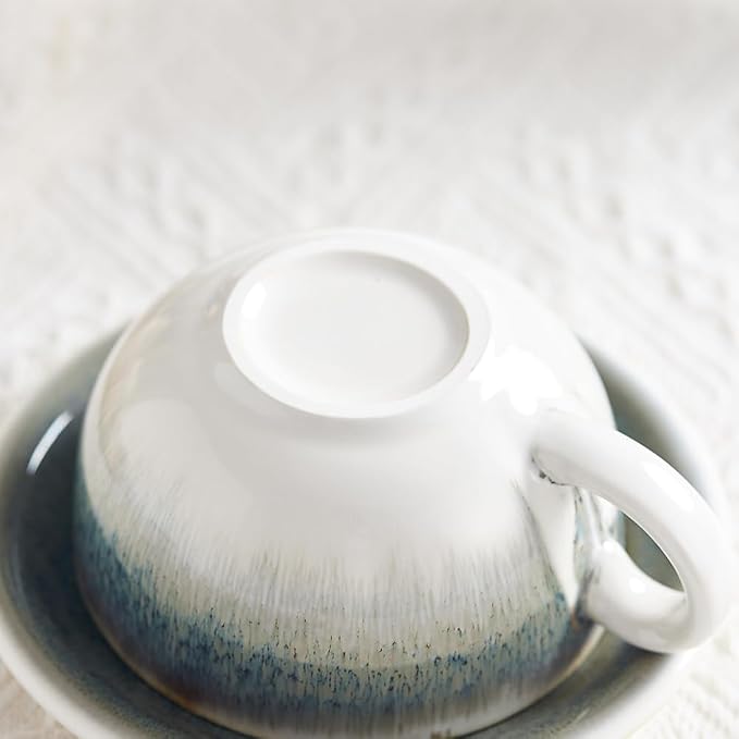 Coffeezone Vintage Design 12 oz Ceramic Latte Art Cappuccino Barista Cup with Saucer (Space Grey) - Image 6