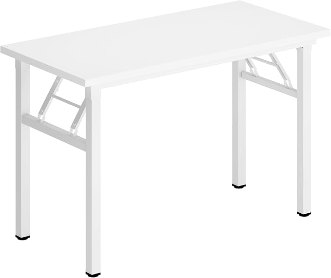 DlandHome 39.4 Inch Small Folding Computer Desk for Home Office, White | Foldable Writing Table for Small Spaces Bedroom, No Assembly Required, Wood Top Metal Frame, Collapsible Compact Easy Storage - Image 9