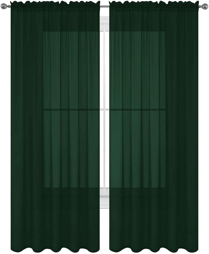 2 Piece Solid Elegant Sheer Curtains Fully Stitched Panels Window Treatment Drape (54" X 45", Hunter Green) by Decotex