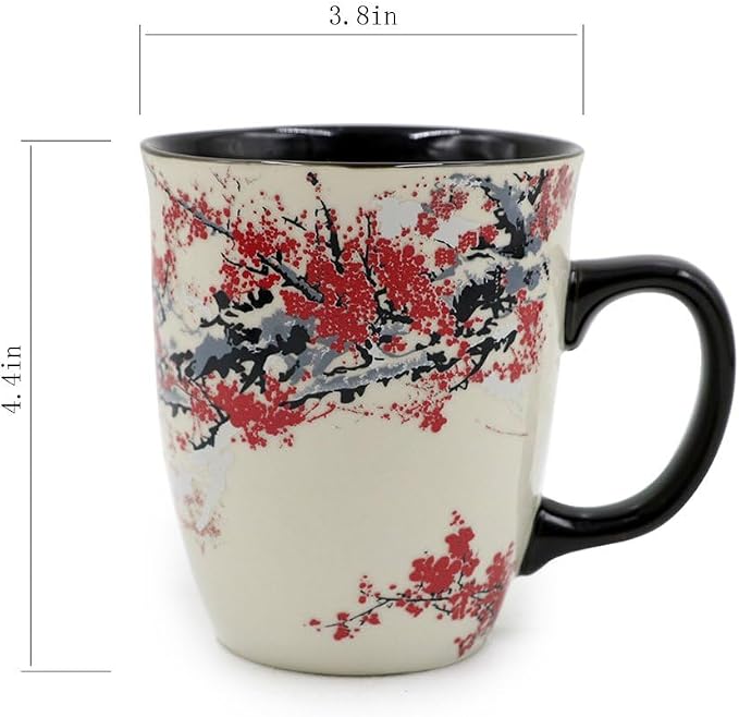 Color Changing Heat Sensitive Magic Funny Art Mug Large Coffee Tea Plum Blossom Porcelain Mugs for Women Mom grandma Gifts 16oz Black Change Glow Red Cups - Image 8