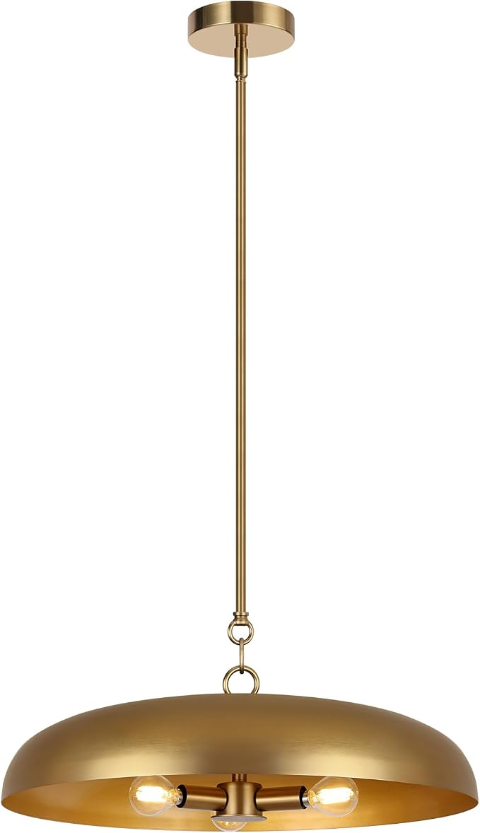 LamQee 20 Inch Oversized Large Pendant Lights, 3-Lights Brushed Gold Modern Dome Chandelier, Farmhouse Metal Pendant Lighting Fixture Ceiling Hanging for Kitchen Island, Dining Room Over Table, Bar - Image 9