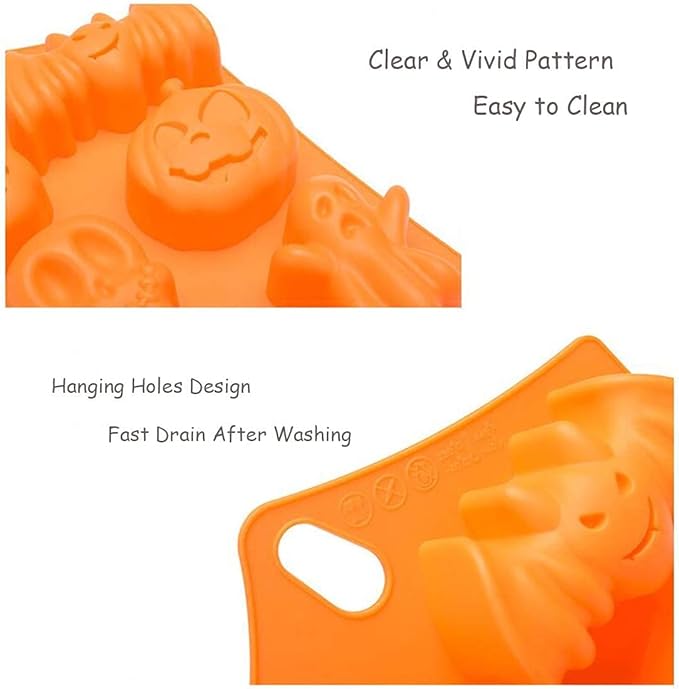2Pcs Halloween Silicone Cake Mold,Pumpkin Bat Skull Ghost Shape Silicone Candy Chocolate Molds for DIY Cookies Soap Candy Gummy Chocolate Mold Ice Cream Tray for Kitchen DIY Baking Tools…