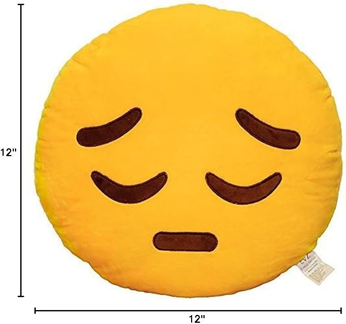EvZ Official Certified Pensive Emoji Pillow - 32cm Large Soft Plush Sad Thinking Face Emoticon Cushion - Cute Quiet Decorative Stuffed Toy for Bedroom, Calm Decor & Sympathy Gift (Yellow) - Image 4