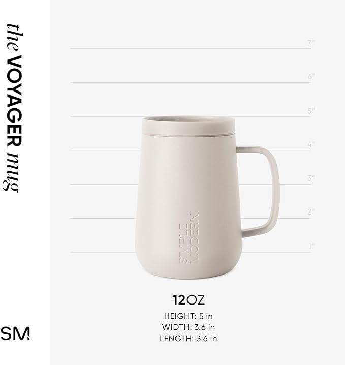 Simple Modern Voyager Signature Mug | Travel Coffee Tumbler with 360° Lid and Handle | Ceramic-Lined Insulated Stainless Steel Iced Cold Brew Cup | 12oz, Almond Birch - Image 6