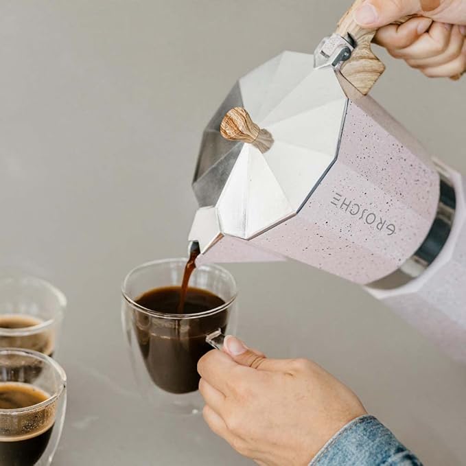 GROSCHE Milano Moka pot, Stovetop Espresso maker, Greca Coffee Maker, Stovetop coffee maker and espresso maker percolator (Pink, 3 cup)