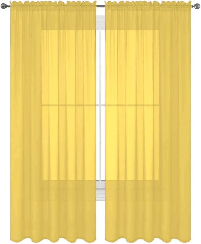 2 Piece Solid Elegant Sheer Curtains Fully Stitched Panels Window Treatment Drape (54" X 45", Yellow) by Decotex