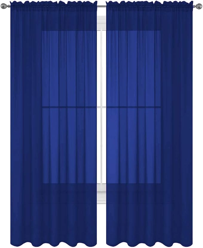 2 Piece Solid Elegant Sheer Curtains Fully Stitched Panels Window Treatment Drape (54" X 95", Royal Blue) by Decotex