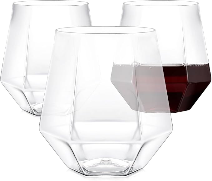 40 Pack Plastic Wine Glasses, 12 Oz Disposable Cocktail Whiskey Glasses | Clear Diamond Stemless Champagne Margarita Glasses, Unbreakable Reusable Plastic Party Cups for Wedding Birthday - Image 7