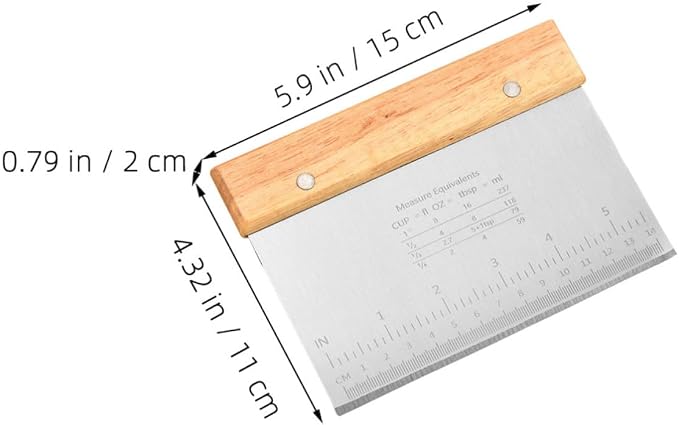 SHOWERORO 2pcs Handheld Dough Cutter Tool with Scale Stainless Steel and Wood Pastry Scraper for Easy Dough and Pizza Cutting, Multipurpose Kitchen Tool for Baking and Food Preparation - Image 9