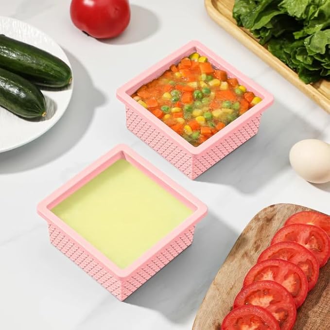 Silicone Freezer Tray with Lid-Stackable Soup Freezer Container Molds,2-Cup Ice Cube Trays for Perfect Portion Control,Food Storage & Meal Prep,Oven & Dishwasher Safe-4 Pack