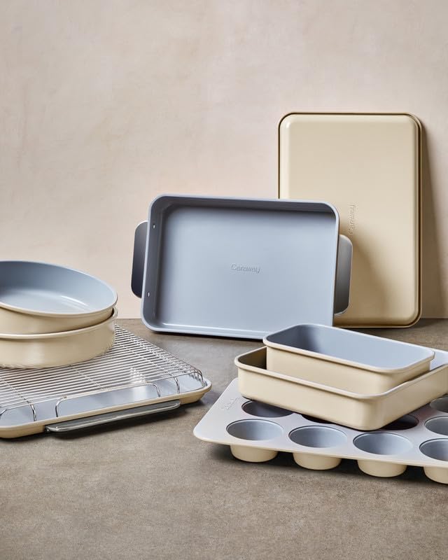 Caraway Non-Stick Ceramic 9” Circle Pan - Naturally Slick Ceramic Coating - Non-Toxic, PTFE & PFOA Free - Perfect for Birthday Cakes, Tartes, & More - Gray
