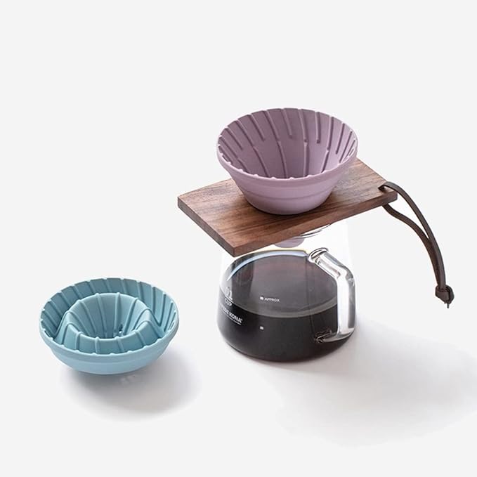 Pour Over Coffee Dripper,V60 and Cake Cup Filter Paper Silicone Coffee Funnel Filter,Reusable Dripper Coffee Filter with Wood Base Coffee Dripper Accessory for Coffee Pot Coffee Maker (Blue)