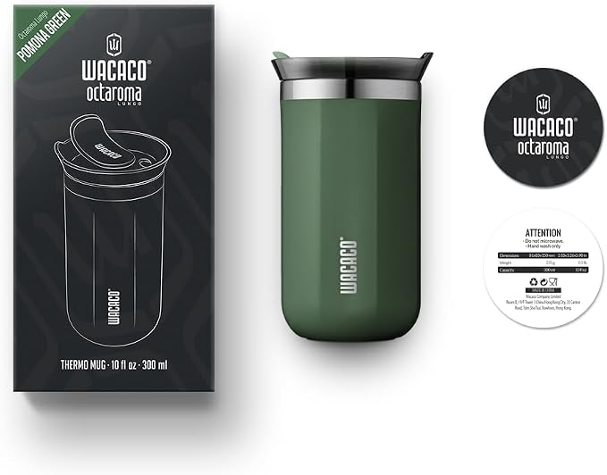 WACACO Octaroma Lungo Vacuum Insulated Coffee Mug, Double-wall Stainless Steel Travel Tumbler With Drinking Lid, 10 fl oz(300ml), Pomona Green - Image 8