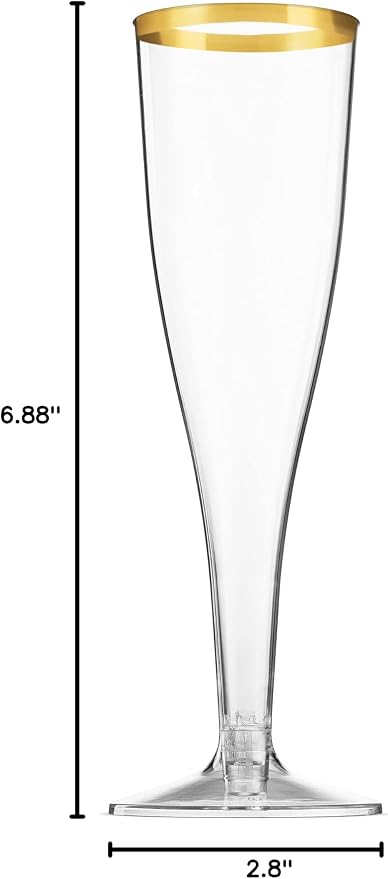 Munfix 100 Pack Gold Plastic Champagne Flutes, 5 Oz Clear Plastic Toasting Glasses Fancy Disposable Wedding Party Cocktail Cups with Gold Rim - Image 8