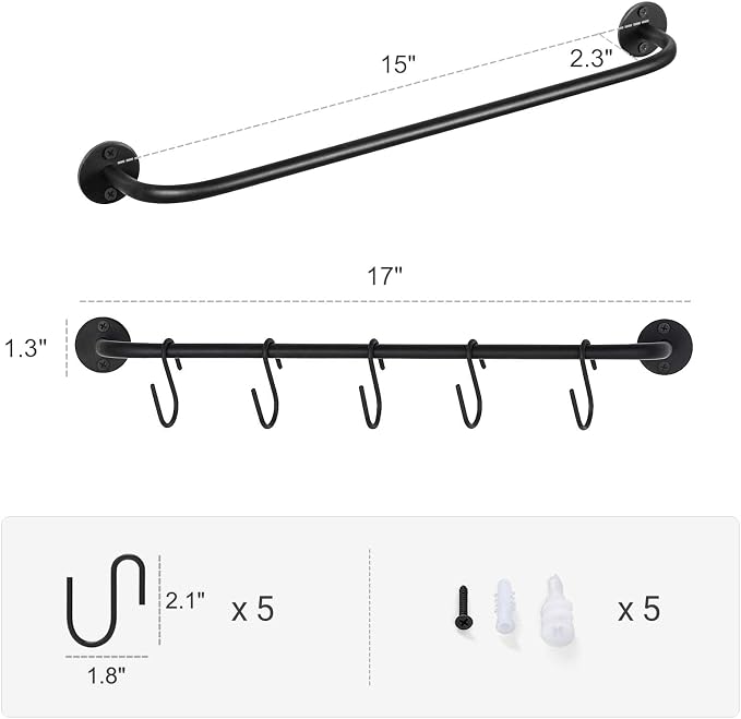 Mkono Wall Mounted Mug Holder, Coffee Cup Hanger Rack with 5 Hooks, 1 Pack | Kitchen Rod, Space Saving, Easy Assembly, Wall & Under Cabinet, Durable Metal, Kitchen Dining Bar Organizer, Multi-Function - Image 6