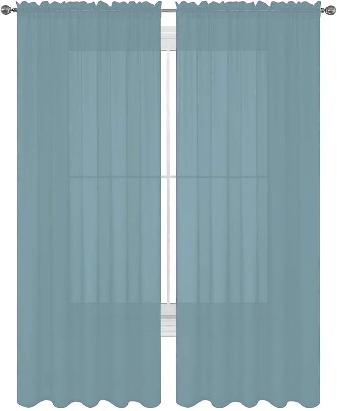 2 Piece Solid Elegant Sheer Curtains Fully Stitched Panels Window Treatment Drape (54" X 72", Slate Blue) by Decotex
