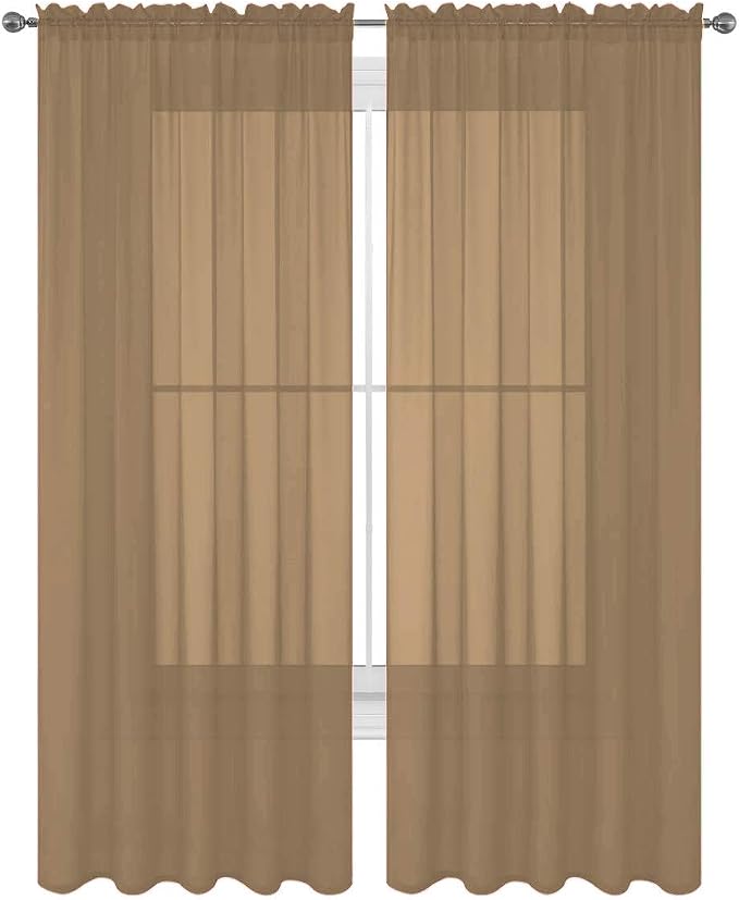 2 Piece Solid Elegant Sheer Curtains Fully Stitched Panels Window Treatment Drape (54" X 45", Taupe) by Decotex